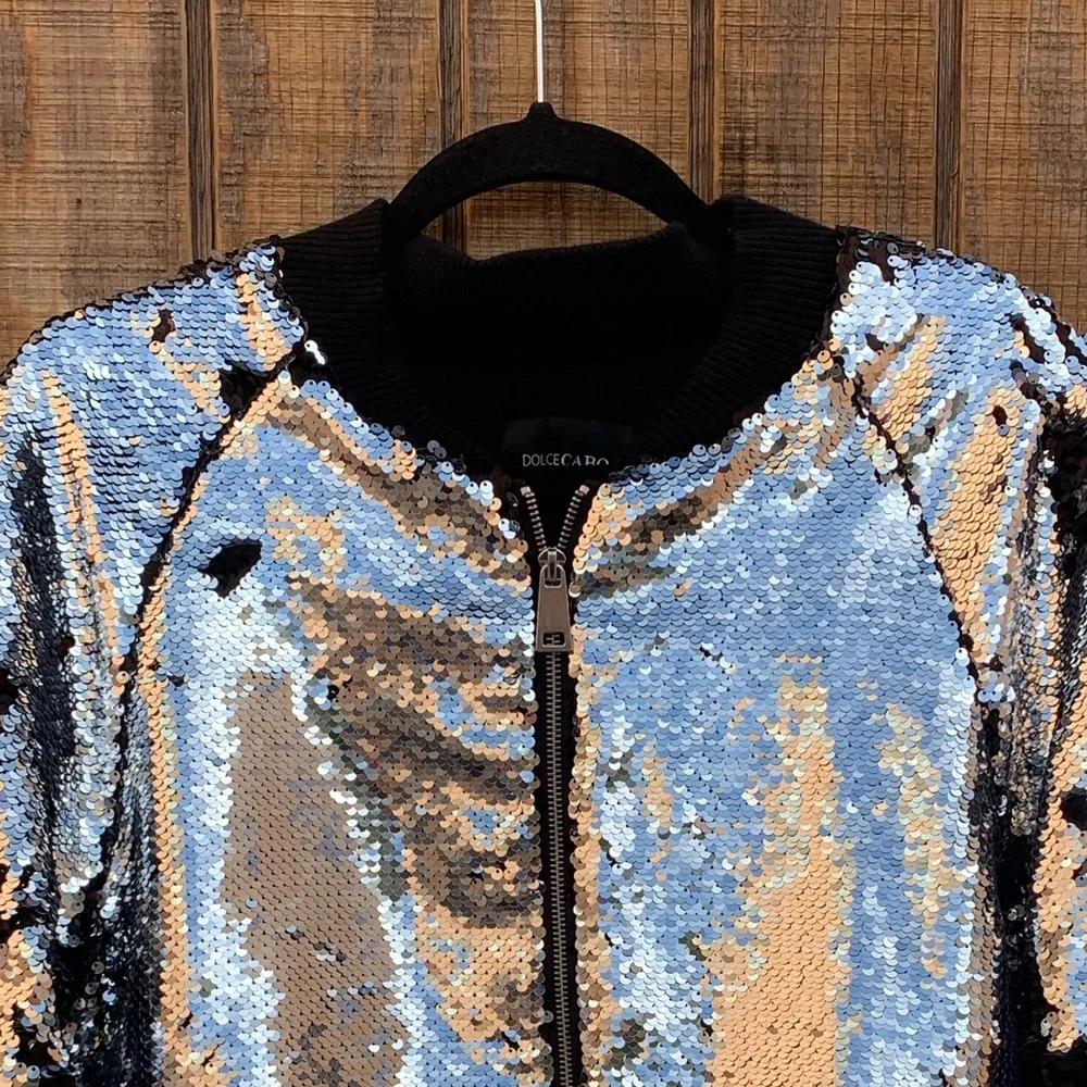 Dolce Cabo Silver & Black Sequins Bomber Jacket